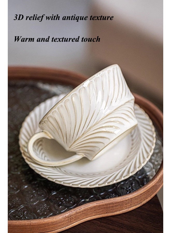 JiuAn Ceramic Latte Cup with Saucer,  Cappuccino Cup Vintage Cafe Art Cups for Espresso Turkish Coffee, Farmhouse Latte Mugs Tea Cups and Saucers Porcelain Set for Baristas Great Gift - Image 3